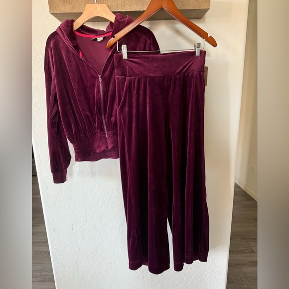 Anthropologie|Burgundy Velour Tracksuit,two piece matching set•••Small/Medium - Picture 5 of 16